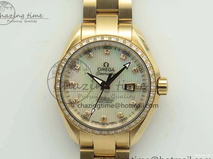 0515 Versatile Aqua Terra Ladies 35mm RG V6F Best Edition White MOP Dial Diam On RG Bracelet A 8104